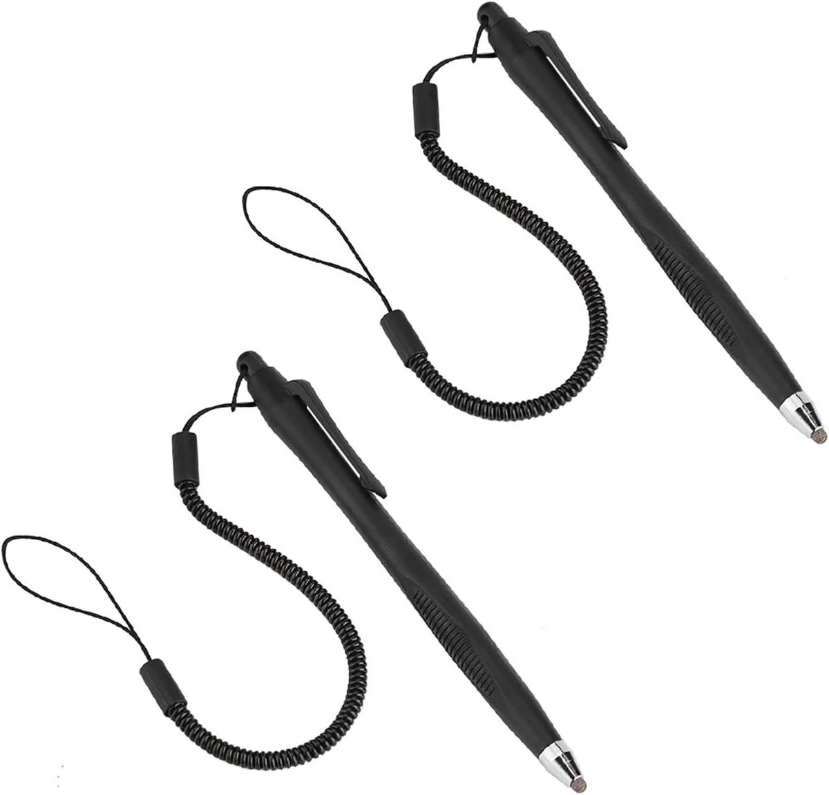 Pennen voor touchscreens - 2 stuks - precisie tekenpennen met touwtje - voor telefoon, tablet en PC - 12,6 cm lang.
