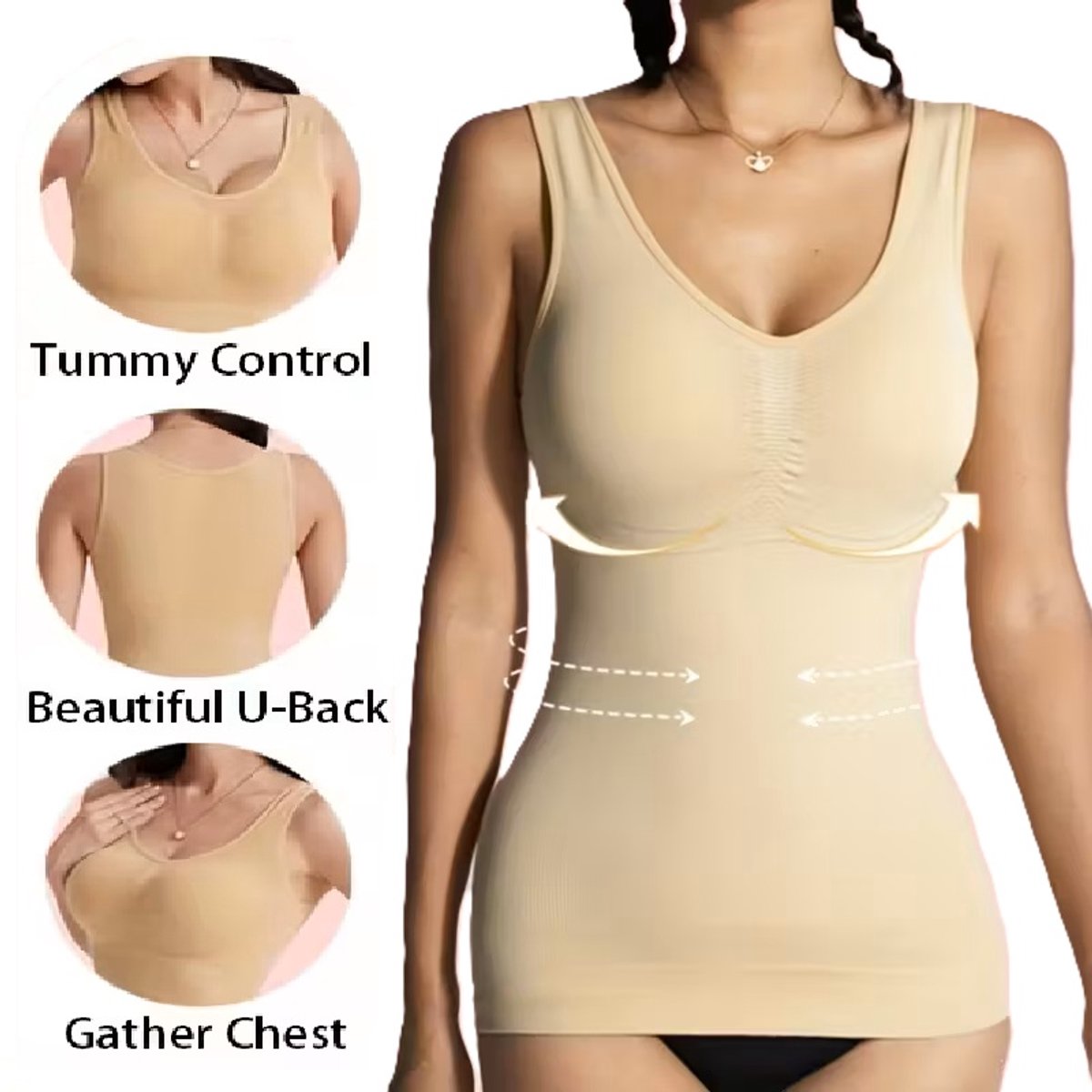 Cheaperito Dames Shapewear Top met Buikcontrole – Naadloze Corrigerende Tanktop – Beige – Maat M – Tummy Control & Houdingscorrectie – Comfortabele Stretch Shaper
