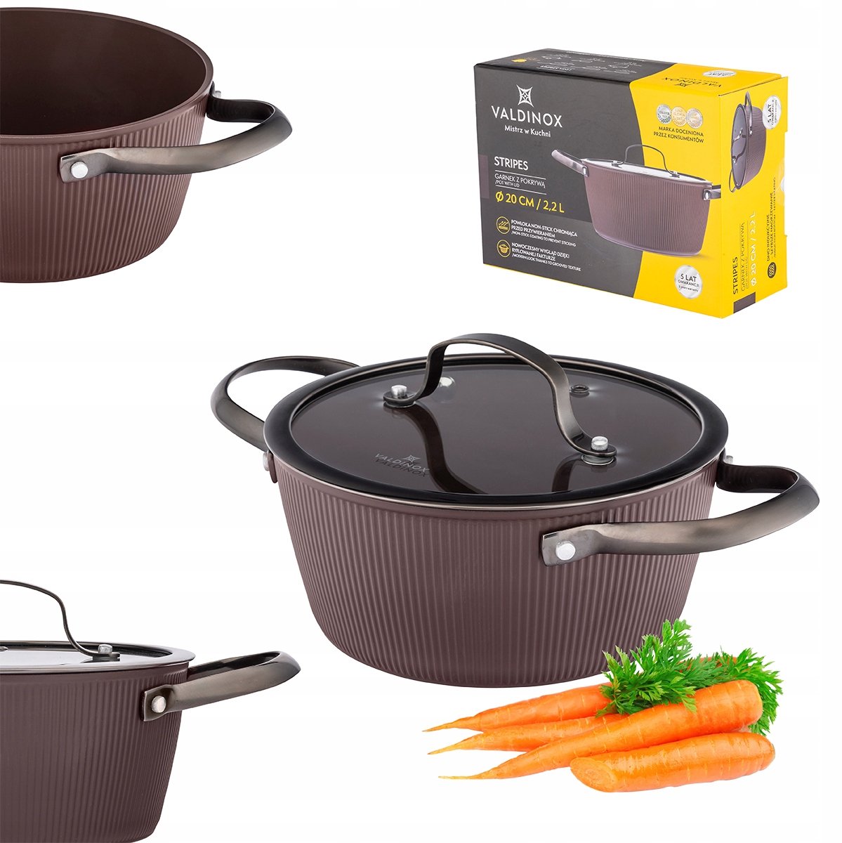 Valdinox Stripes Koekenpan 2,2L met Deksel - Inductie, Gas - 20cm