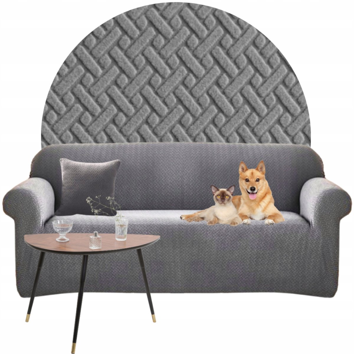 Elastische Sofahoes Hoekbank Jacquard Visgraat 235-300cm OEKO-TEX