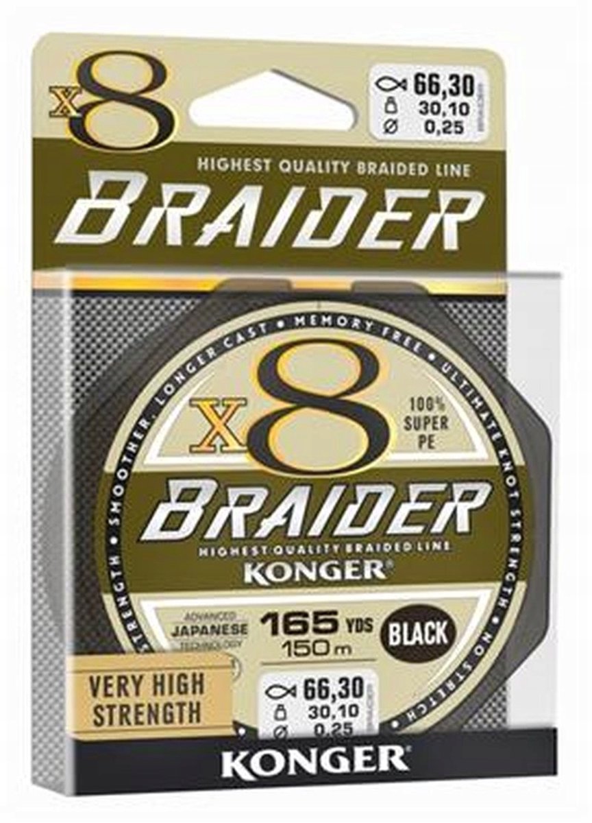 Konger Braider X8 Vislijn 0.06mm 150m Zwart - 8-strengs Dyneema