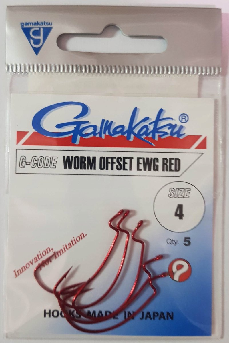 Gamakatsu Worm Offset EWG Haken - Maat 4 - Rood