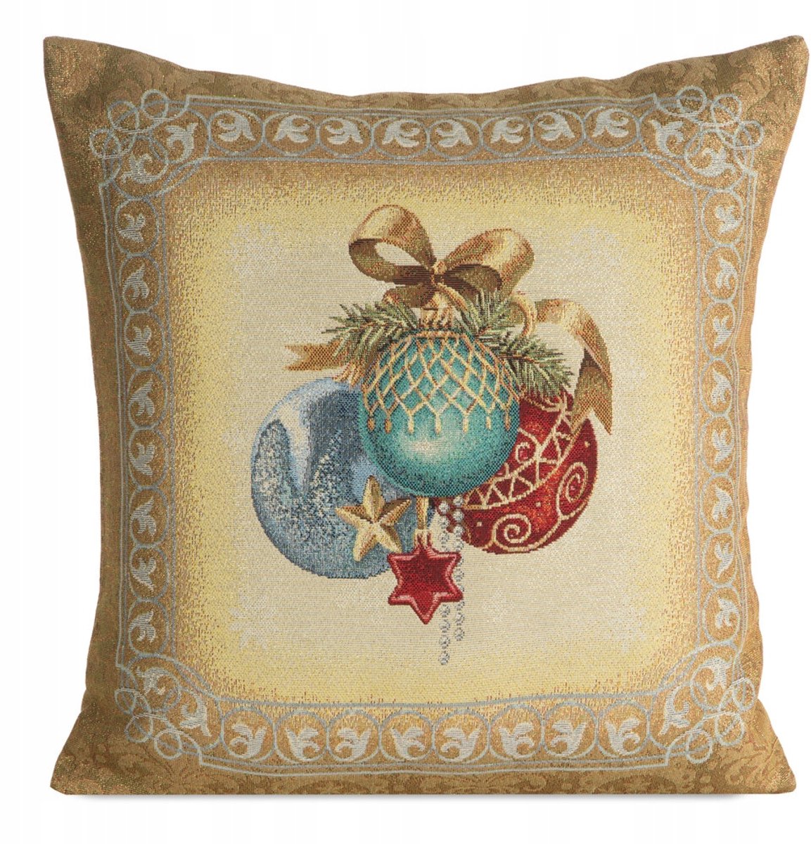 Kerst Kussenhoes Wandkleed 45x45cm Goud Blauw Ballen