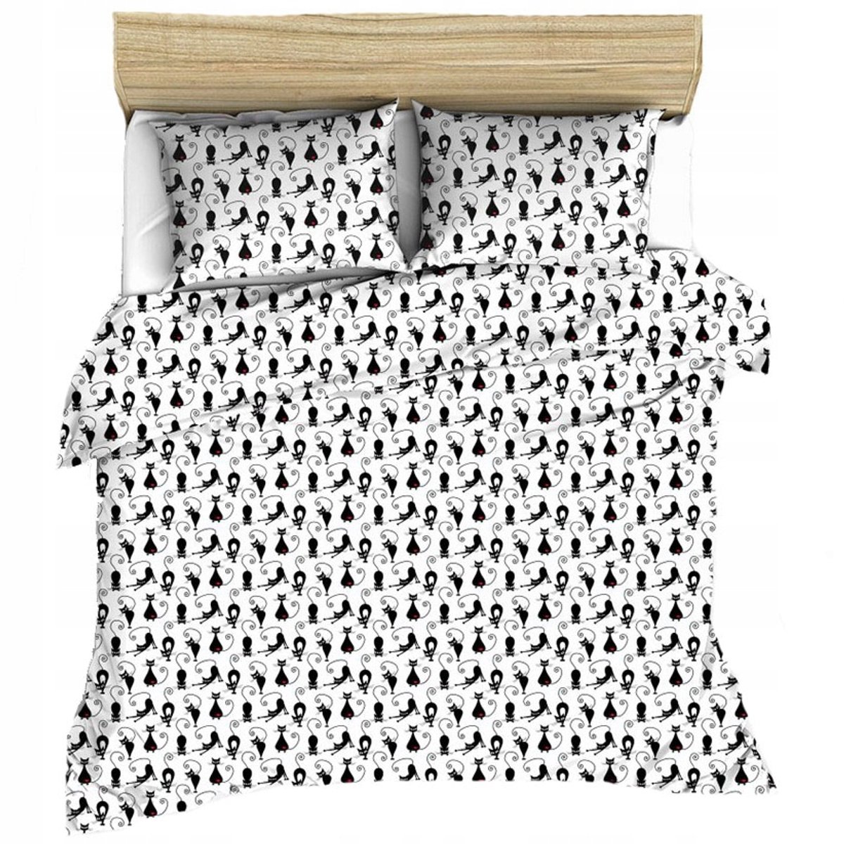 Katoenen dekbedovertrek 180x200 cm met zwarte kattenprint