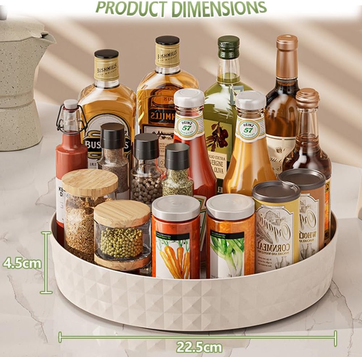 Famanu - Lazy Susan kunststof kruidenrek, draaiplateau voor keuken en koelkast 25 cm