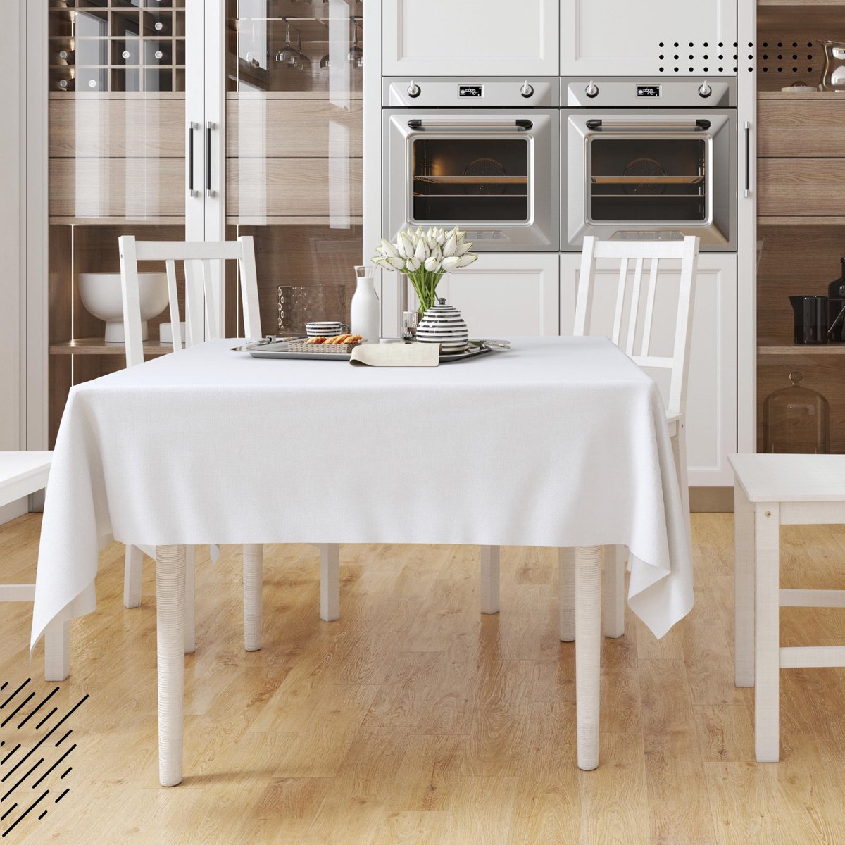 Unyqoos® Elegant rechthoekig tafelkleed van katoen in wit voor eettafels 140x140 cm
