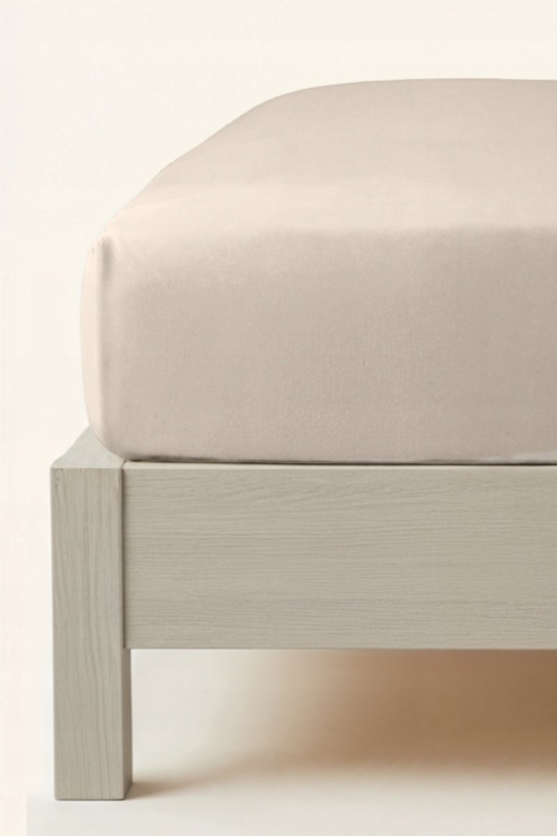 Flanellen hoeslaken met elastiek, katoen, beige, 90x200+30cm