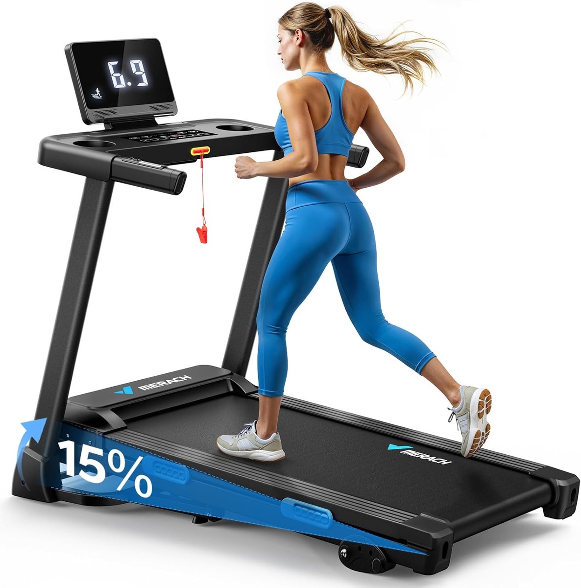 Loopband voor thuisgebruik, 2,5 pk loopband met helling, 15% met automaat, opvouwbare loopmat van 0,8-12 km/u met led-display, fitnessapparaat voor thuis en op kantoor, draagvermogen 136 kg thumbnail 6