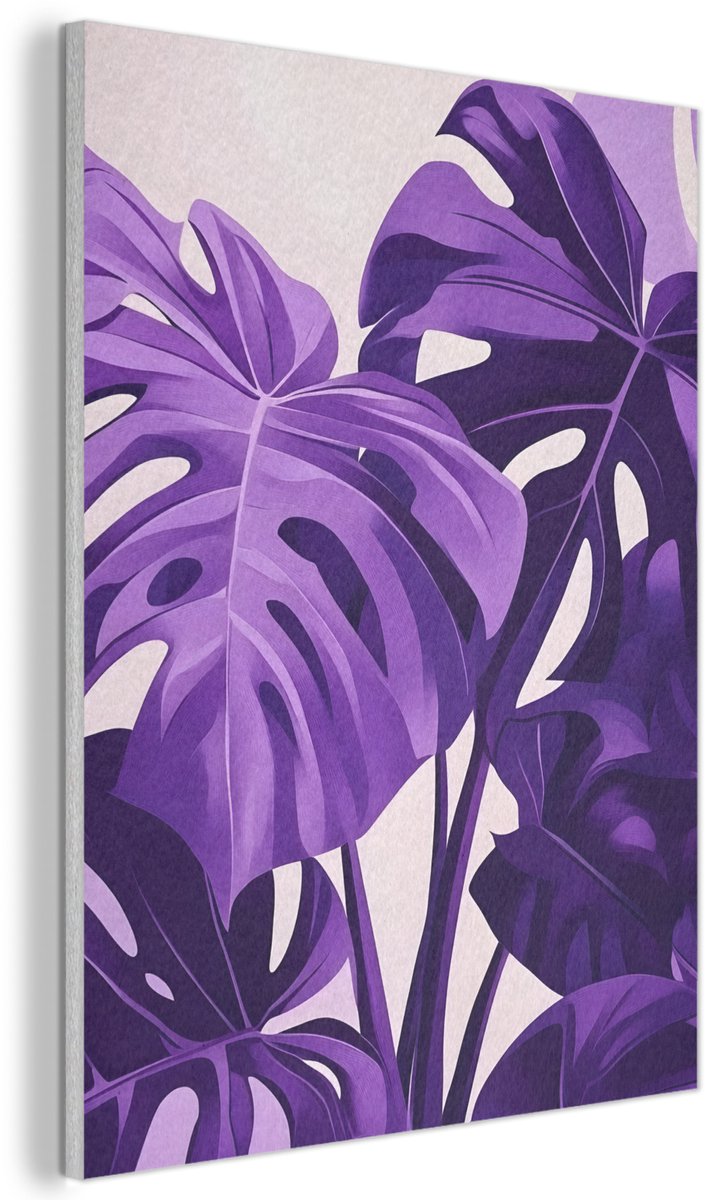 Akoestisch wandpaneel 50x70 cm - Vilt schilderij Bladeren - Paars - Tropisch - Abstract - Akoestische panelen - Geluidsdempende wanddecoratie - Geluidsisolatie woonkamer - Muurdecoratie geluidspanelen