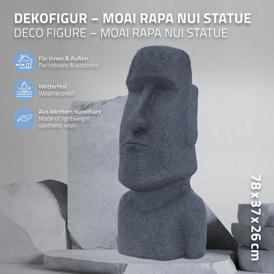 Figurine de jardin Île de Pâques Moai Grijs 37x26x78 cm