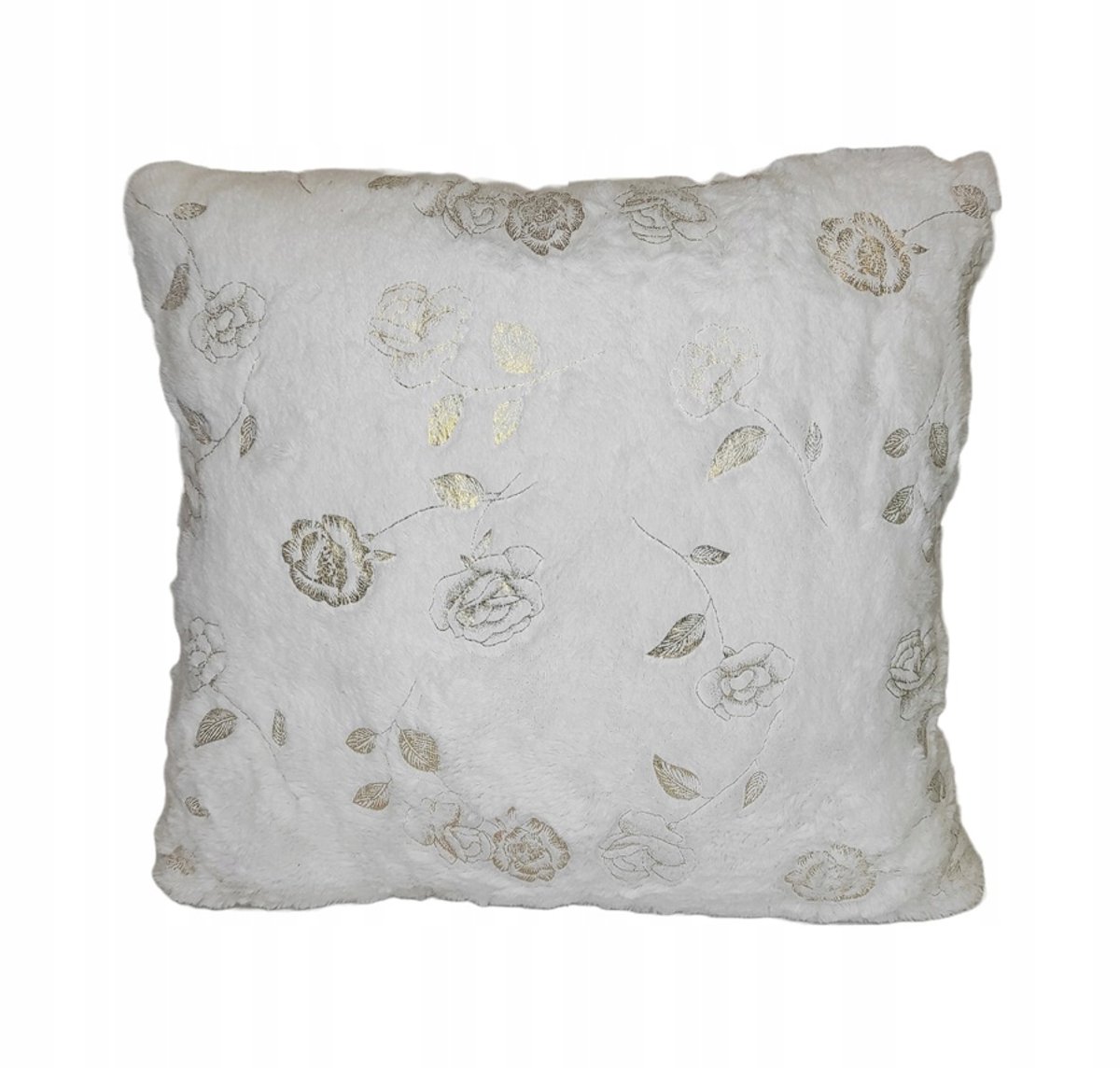 Decoratieve Witte Kussen 40x40cm met Gouden Rozen - Zacht Vachtje