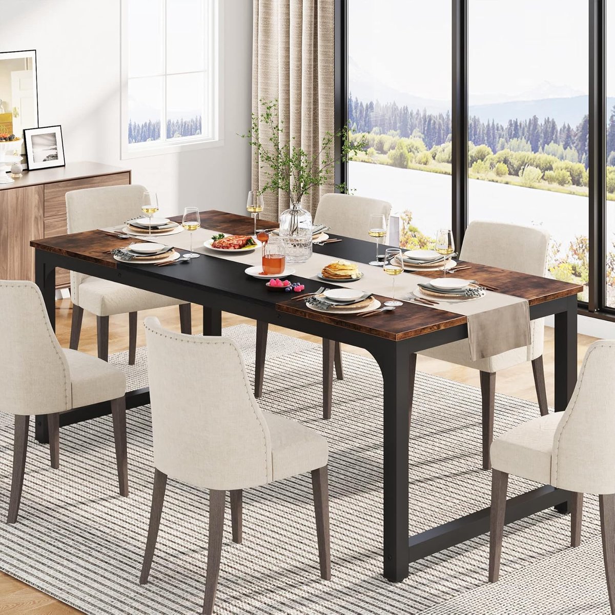 Rustieke Industriële 180 x 80 cm Rechthoekige Eettafel voor 6-8 Personen | Stoere Keukentafel en Woonkamertafel met Zware Metalen Poten | Duurzame Houten Tafel voor Dineren, Werken en Hobby | Meda Home Store