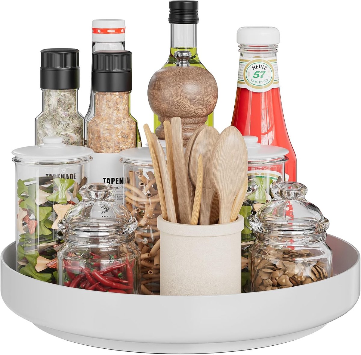 Famanu - Metalen dienblad 32 cm draaibaar wit keuken organizer