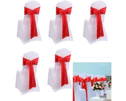 5-Stuks Decoratief lint voor de rugleuning van de stoel - Strik voor de rugleuning van de stoel - Decoratief lint - Decoratieve strik - Feestdecoratie - Geschikt voor de inrichting van een trouwlocatie, feestdecoratie, kerstdecoratie - Rood