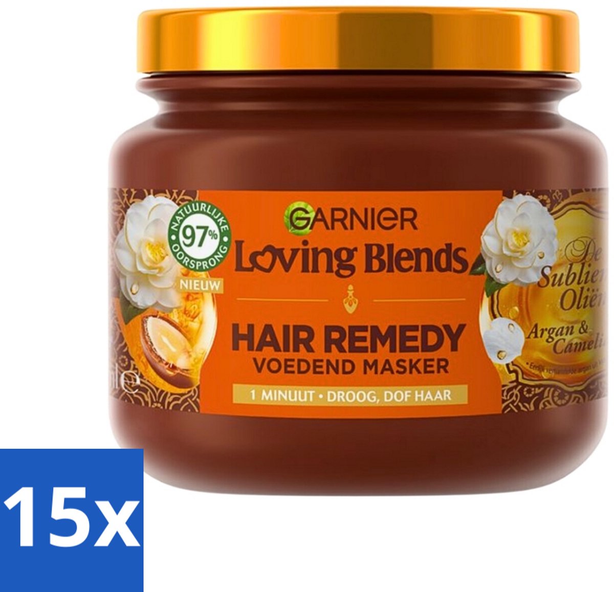 15 x Garnier - Loving Blends - Haarmasker - Argan & Cameliaolie - Droog & Dof Haar - 340 ml - Haarmasker - Arganolie - Cameliaolie - Droog Haar - Dof Haar