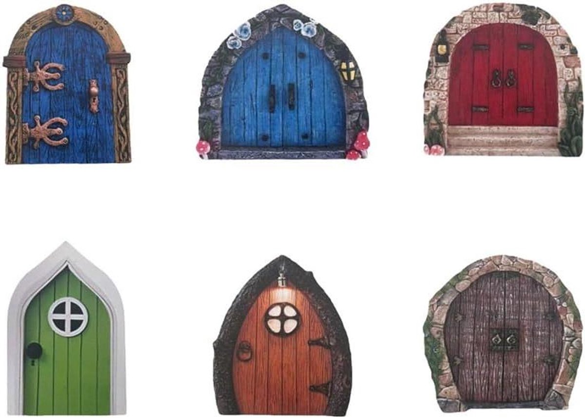 Allecto Plus - Mini Fairy Deuren Set voor Buiten - Tuin Fairy Wereld Decoratie met Boom en Huis - Mini Landschapsdecoratie voor Tuin - Magische Fairy Accessoires en Decoratie - 3.23x3.54 inch