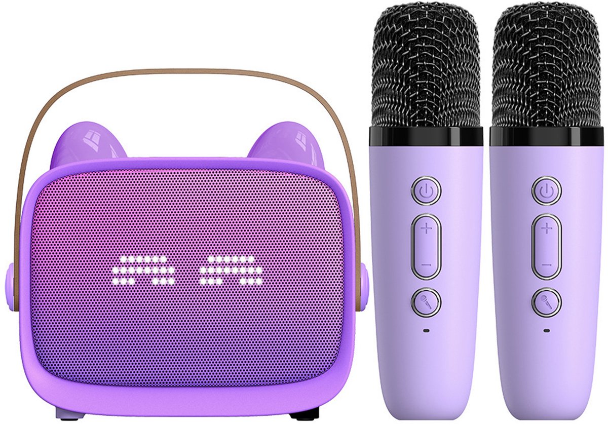 Peysaitr - Kinderen Karaoke Set - Draagbare Bluetooth-luidsprekers - met 2 Draadloze Microfoons - Voor Kinderen & Volwassenen - Kerstcadeaus - Feest, Verjaardag, Geschenk - Paars - 1 Set
