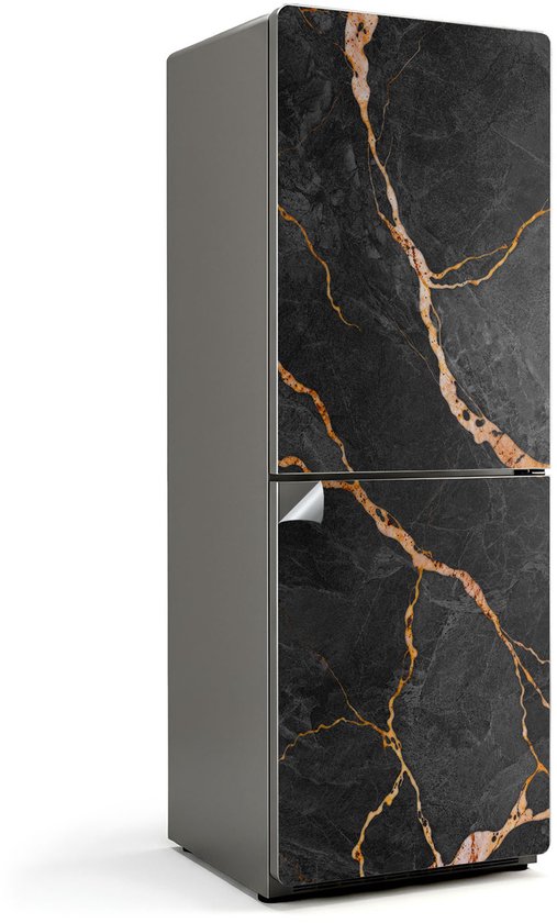 Wallfluent Koelkaststickers - Marmerpatroon met aderen Koelkast Folie - 70 cm x 190 cm - Zwart Koelkaststickers - Koelkast Decoratie Stickers - Koelkast Opknappen Sticker - Grote Koelkast Sticker - Stijlvolle Koelkast Stickers