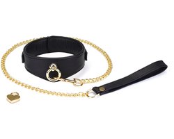 Liebe Seele - Dark Secret - Exclusieve Curved Collar Met Leiband En Gouden Hardware - Zwart/Goud