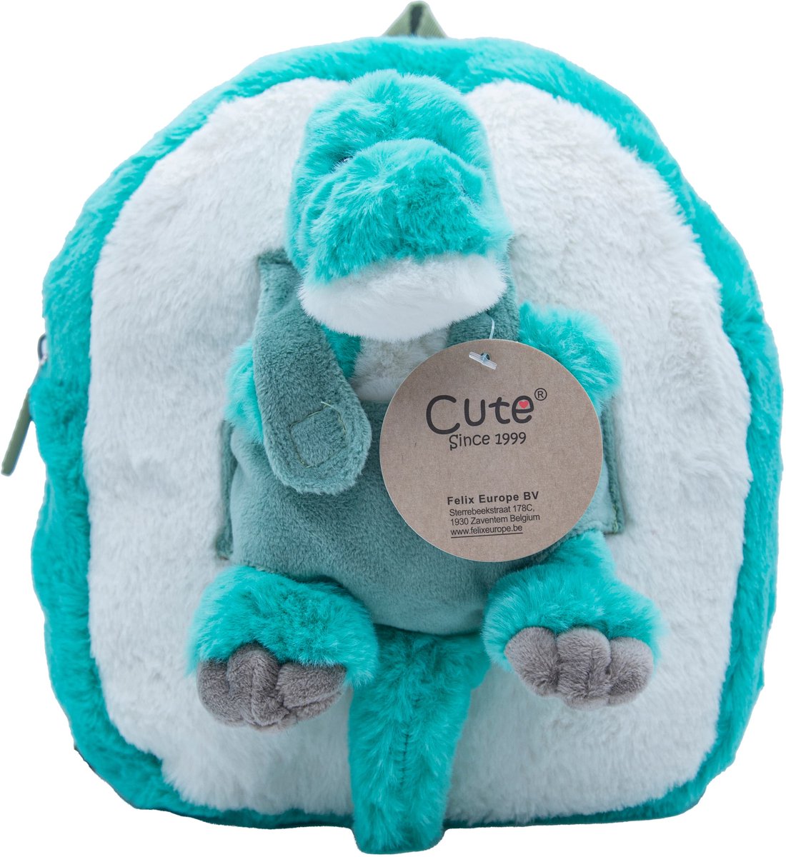 Cute since 1999 - Dinosauruspark - Aqua Groene Dinosaurus rugzak - Boekentas kleuter - Zachte rugtas meisjes en jongens - 25x21 cm