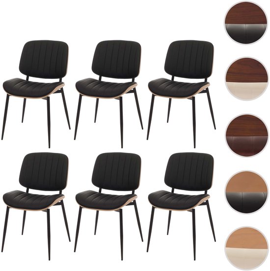 Set van 6 eetkamerstoelen MCW-O44, keukenstoel Stoel, gebogen hout kunstleer Oeko-Tex MVG ~ naturel, zwart