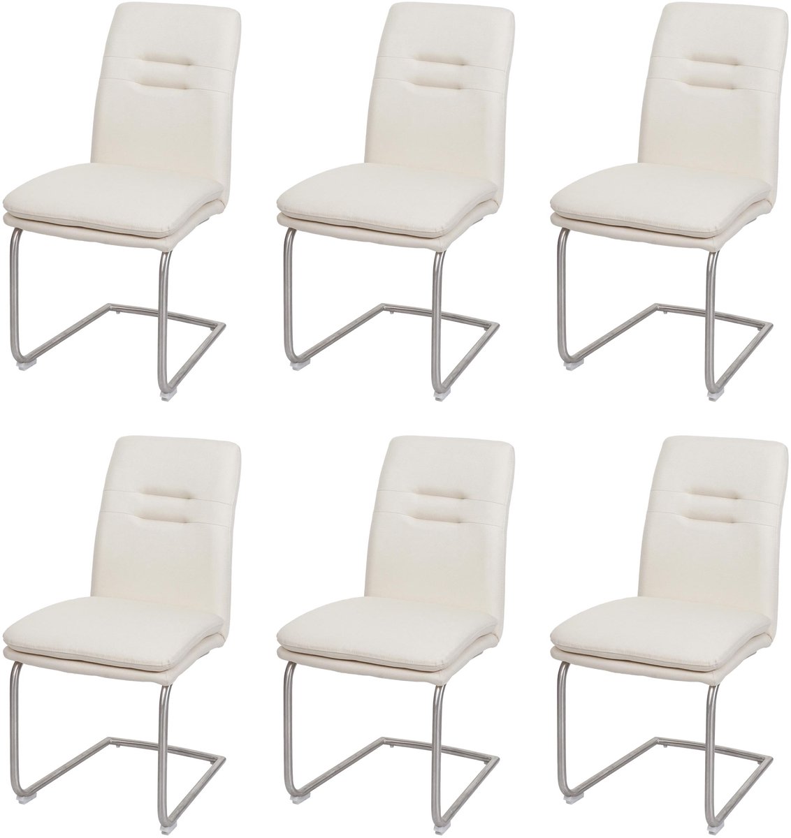 MCW Set van 6 eetkamerstoelen MCW-H70, keukenstoel als sledestoel, stof/textiel, geborsteld roestvrij staal ~ crèmebeige