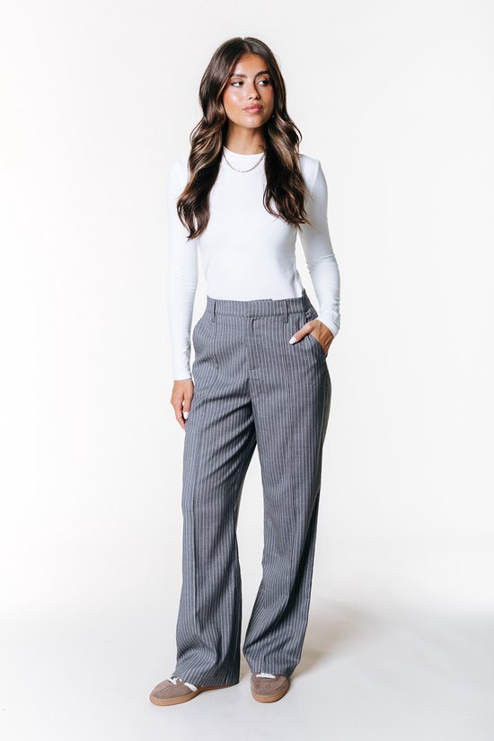 Colourful Rebel - Rus Stripe Straight Pants Elastic Waistband - Dames - Broeken