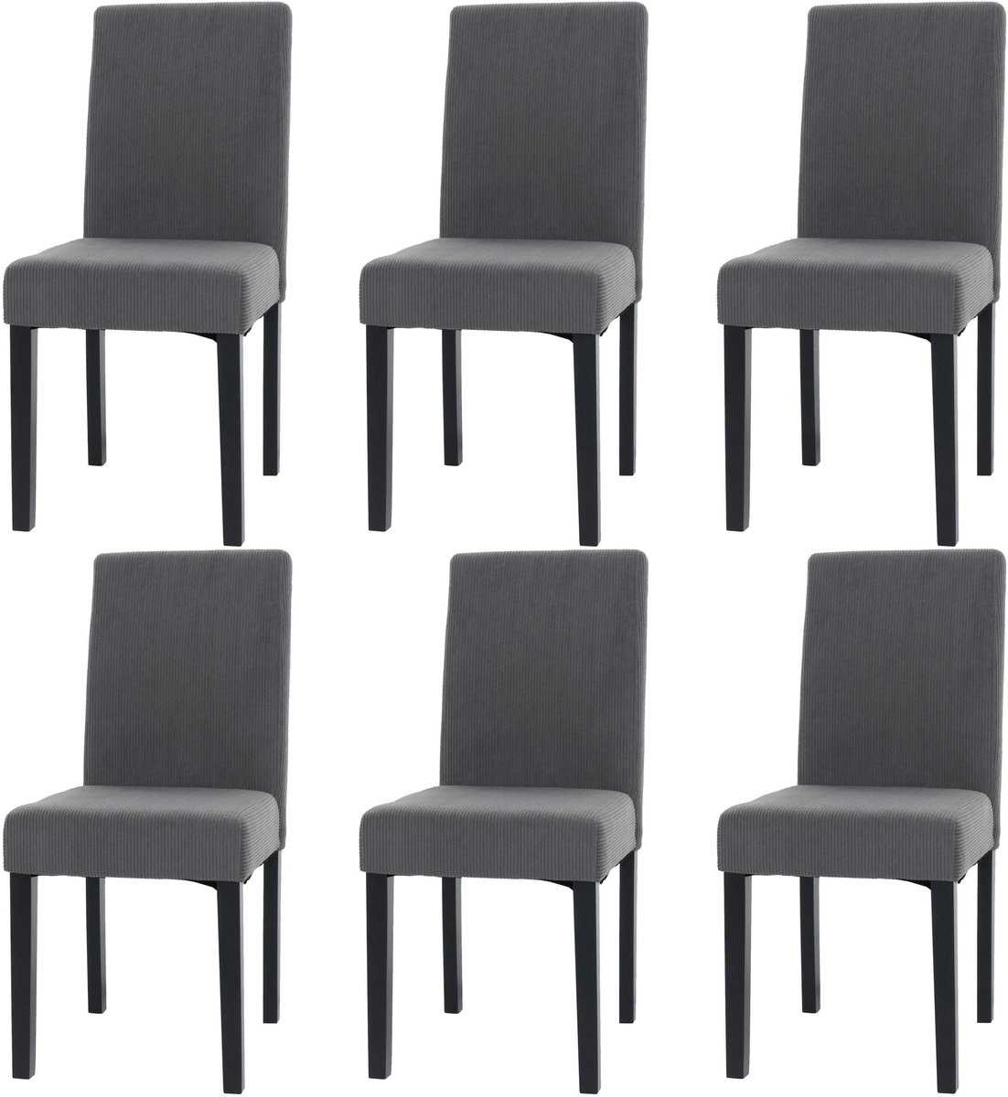 MCW Set van 6 eetkamerstoel Littau, keukenstoel hoge rug, stof/textiel koord hout ~ donkergrijs, donkere poten