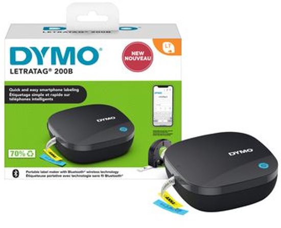 DYMO LetraTag 200B labelprinter met bluetooth | Compacte labelmaker | Verbinding via draadloze bluetoothtechnologie met iOS en Android | Inclusief 1 witte LetraTag tape