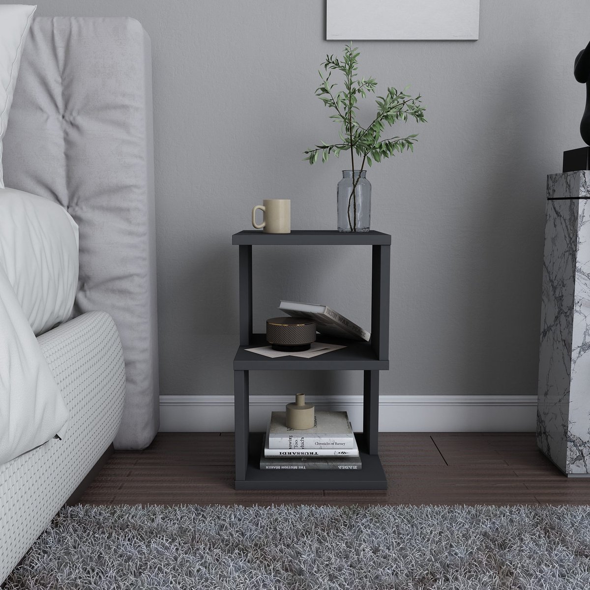 Skye Decor , Nachtkastje, Carter - Anthracite, Gemelamineerde spaanplaat, Antraciet, 29,6 x 29,6 x 49,4 cm