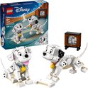 LEGO Disney Lucky en Penny uit 101 Dalmatiërs, 268 stuks. Twee witte Dalmatische puppy's van LEGO-stenen met bruine vlekken en gele halsbanden, met een LEGO-botje. Inclusief een miniatuur-tv met beeld van puppy's.