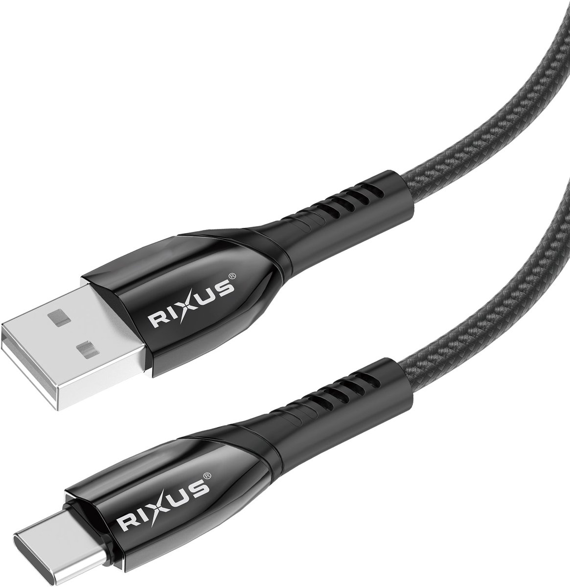 Rixus RXUC39AC Charging Cable USB-A To USB-C Braided Nylon 3m Black