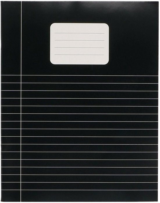 Zwart schrift met een wit label en horizontale lijnen.