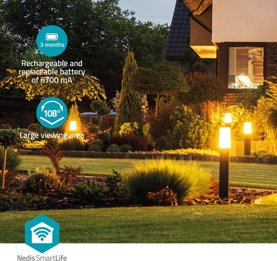 Nedis SmartLife Camera voor Buiten - Spotlight - 3MP Full HD 1296p - Pan tilt - IP65 - Max. batterijduur: 3 Maanden - Cloud Opslag (optioneel) / microSD (niet inbegrepen) - 5 V DC - Met bewegingssensor van Nedis — afbeelding 5