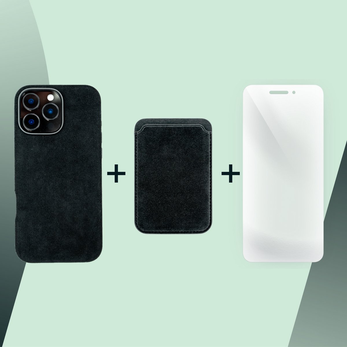 iPhone 16 Pro – Alcantara Case + MagSafe Wallet + Gratis Screenprotector | Ruby Red