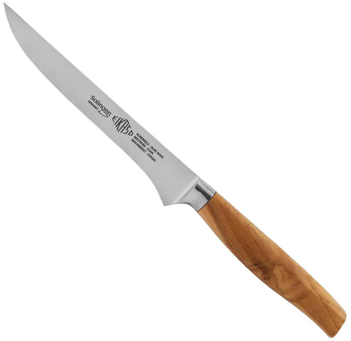 Eikaso Solingen Flexibel uitbeenmes – handgesmeed – olijfhouten handvat – 16 cm – bruin