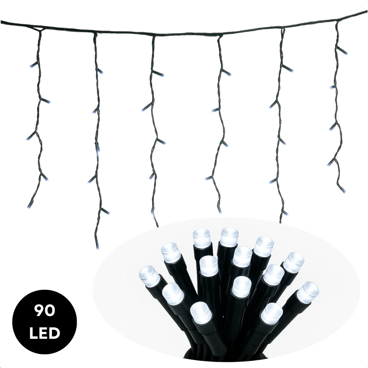 Lomera Ijspegel Verlichting - LED Kerstlampjes - Ijspegelverlichting - Lichtgordijn - Kerstverlichting Buiten - 90 Led's - 3 Meter - Wit Licht - Binnen en Buiten - IP44 Adapter - Energiezuinig - Raamdecoratie - Muurdecoratie