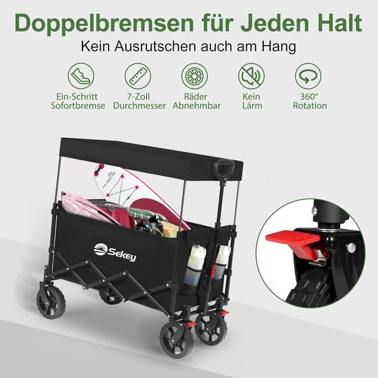 Opvouwbare Handkar voor Kinderen met Dak en Zonnescherm - Ideaal voor Strand en Kamperen van Caddytek — afbeelding 3