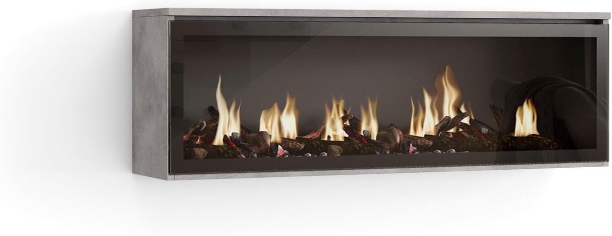 Aurora Glow LED Sfeerhaard – Elektrische Haard Zonder Warmte – Realistisch 3D Vlameffect – 107x38x25cm – Vrijstaand – Woonkamer & Eetkamer Decoratie – Cement Grijs – Moderne Stijl – Energieklasse A++ HomeByNicole