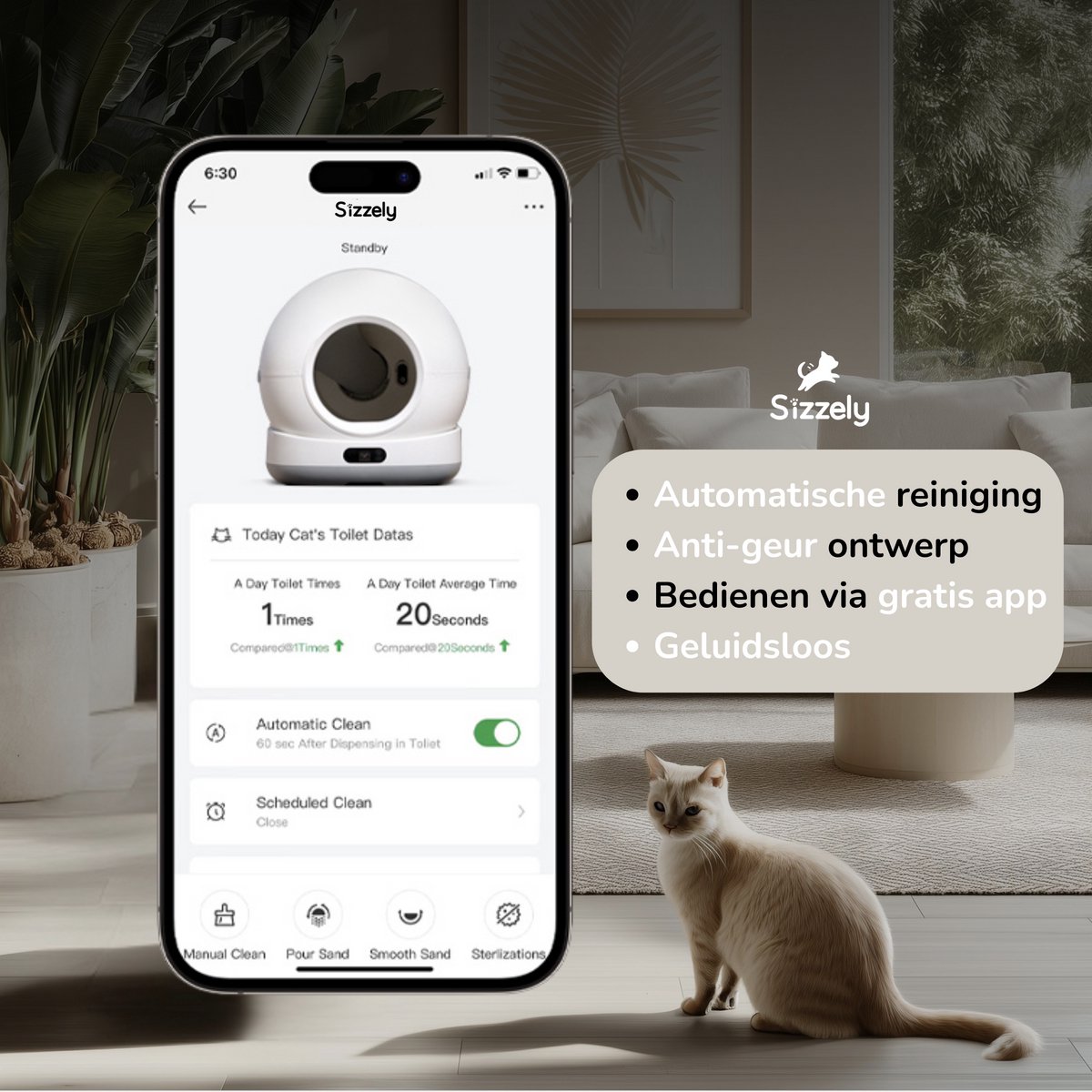 Sizzely Automatische Kattenbak - Zelfreinigend met App thumbnail 7