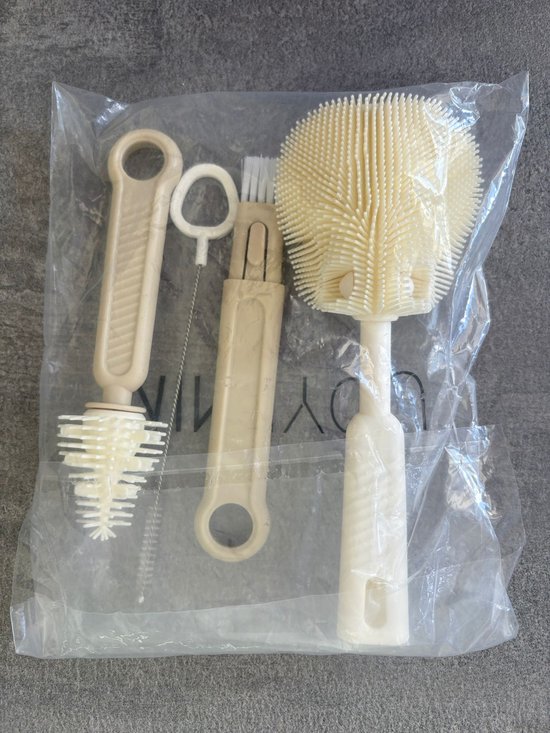 Baby Flessenborstel met bijzondere borstelkop - 360° Reiniging - Baby Borstels - Beige - Reinigt Moeilijk Bereikbare PlekkenBab van Eulia — afbeelding 4