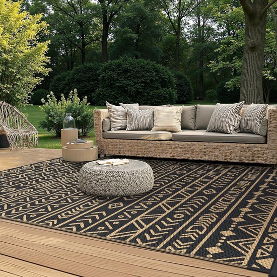 Sunny Outdoor - Tuin Buitenkleed - Vintage - Zwart - Vloerkleed Voor Tuin Terras Balkon 140x200 Cm