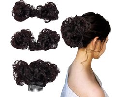 Verstelbare korte krullende haarstukjes donkerbruin golvend haar - Haarknot en clip-in - Extensions voor vrouwen met opgestoken kapsel