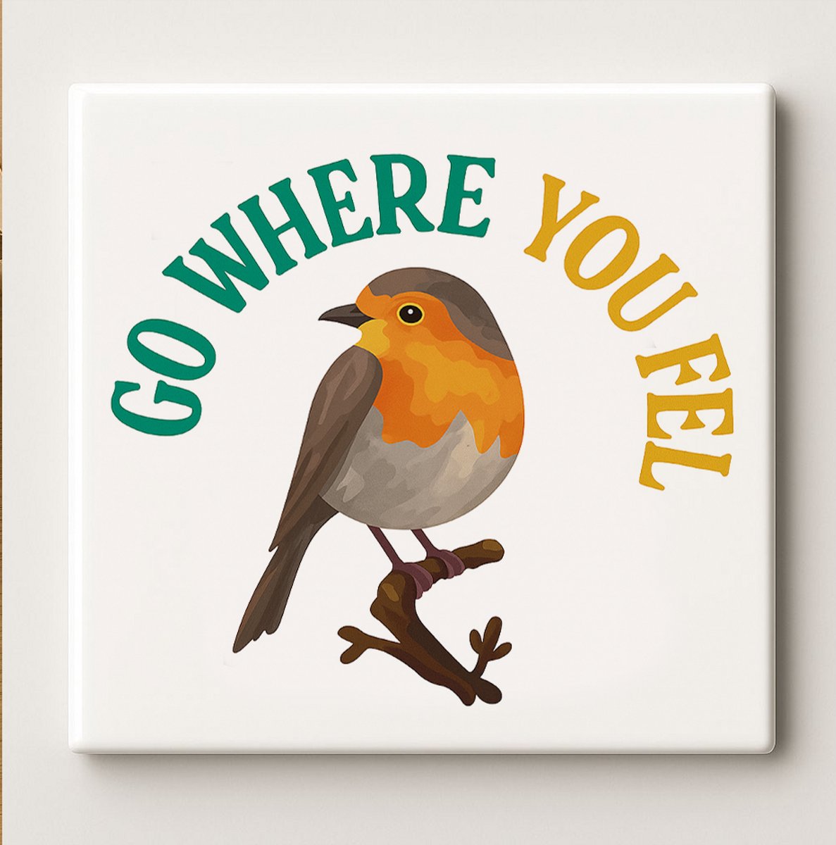 Nevolis Ga Waar Je Je Vrij Voelt Tegel 15x15cm – Inspirerend Vogel Ontwerp – Natuur Keramische Wanddecoratie – Perfect Cadeau voor Dier- en Reisliefhebbers Multi Color