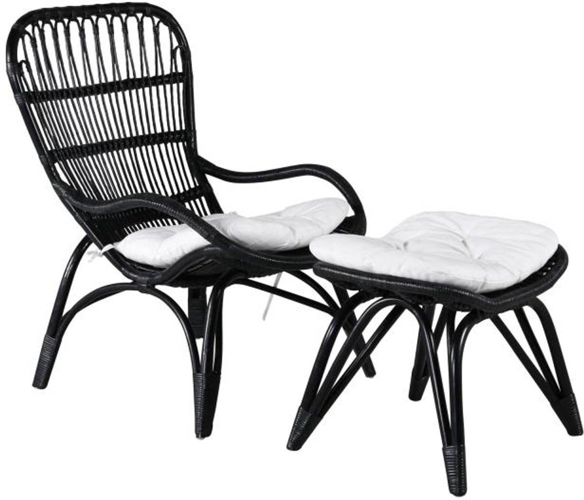 Svea - Yaral loungestoel met voetenbank - zwart - rattan