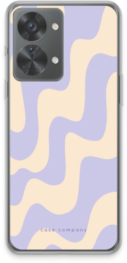 Telefoonhoesje met een golvend patroon van lichtpaarse en beige banen.