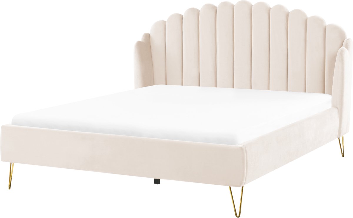 Beliani AMBILLOU - Tweepersoonsbed - Lichtbeige - 180 x 200 cm - Fluweel