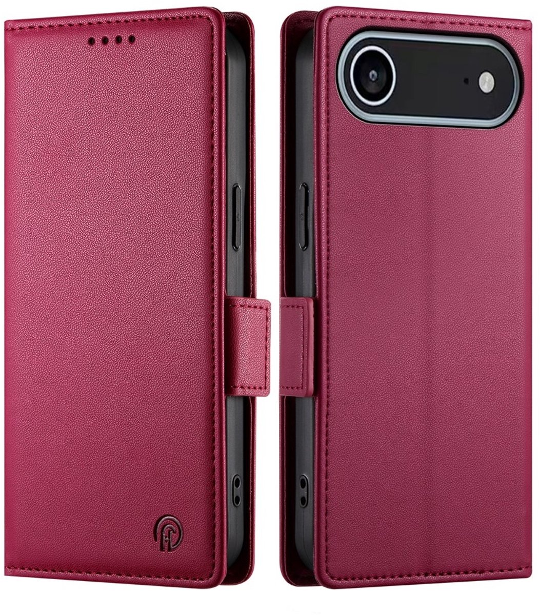 Lunso Geschikt voor iPhone 17 Air hoesje - PU leren Bookcase met ruimte voor pasjes - Rood