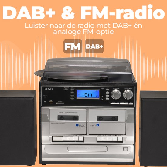 Denver Retro Platenspeler met Speakers - DAB Radio CD Speler - Dubbele Cassette - FM Radio - Hout - MRD166 — afbeelding 3