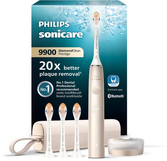 Philips Sonicare DiamondClean Prestige 9900 – Elektrische Tandenborstel met SenseIQ – AI - Champagne - 4 Opzetborstels - HX9992/44
